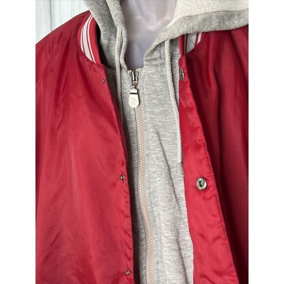 VTG DUNLOP RED QUILTED BOMBER JACKET GRAY FLEECE TRIM HOODED FULL ZIP XXL WARM - Picture 4 of 15